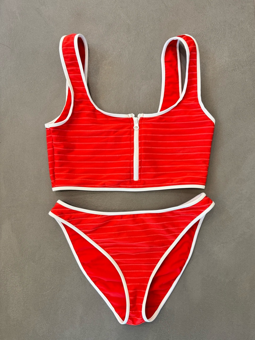 Show Me Your MuMu Red Zip-Front Bikini Set with White Trim